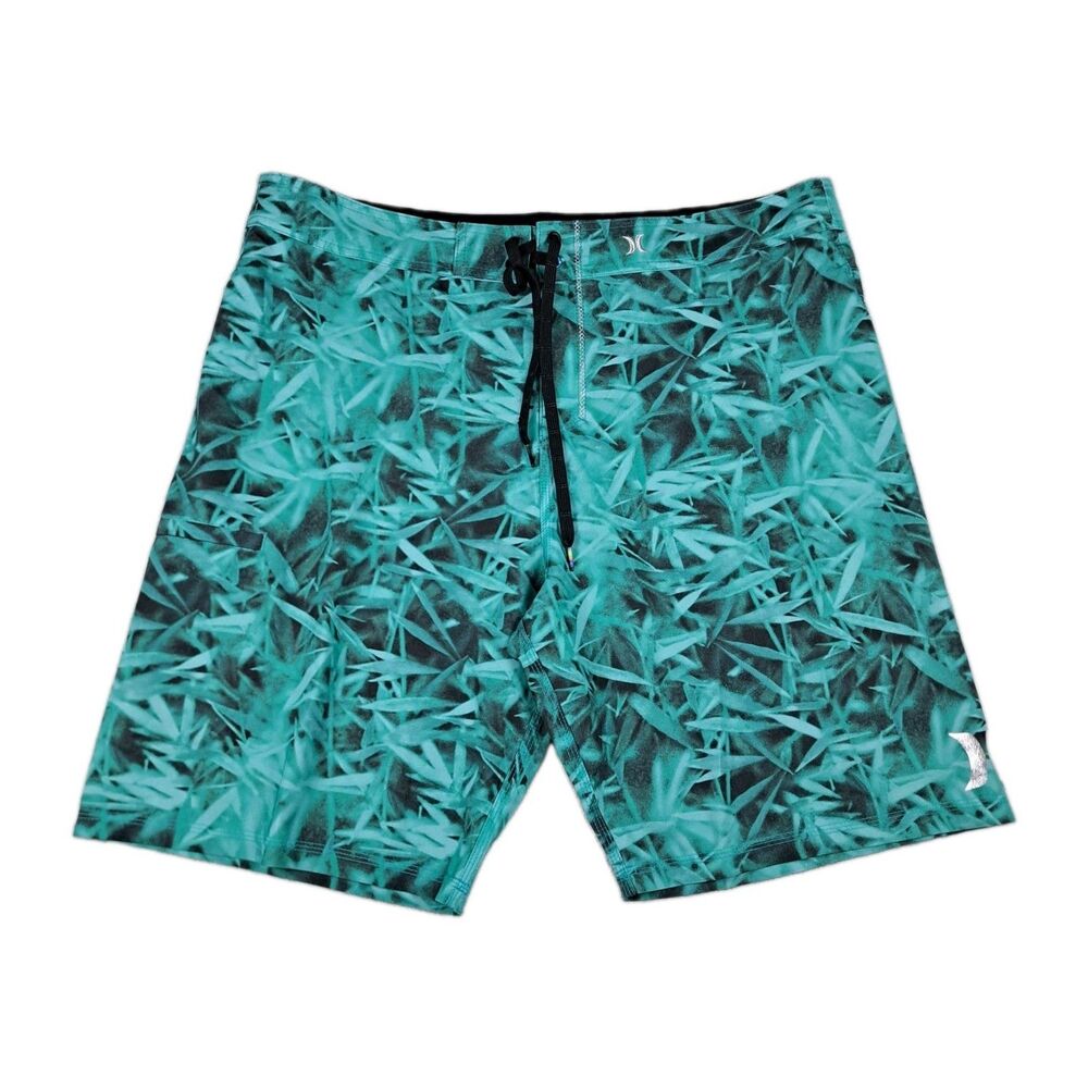 Hurley Phantom Board Shorts Mens 38 Green Black Floral Unlined Beach Summer